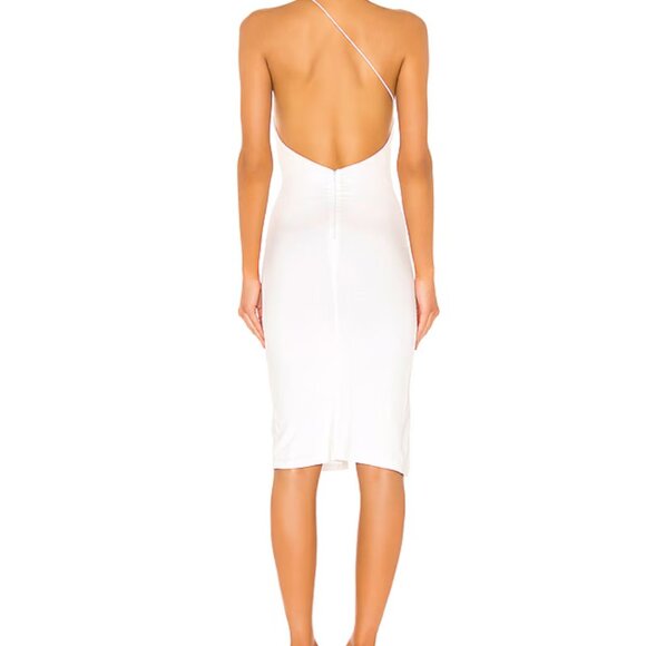 Superdown Brynn Ruched Midi White High Leg Slit Dress Women's Size Medium NWT - Picture 3 of 13